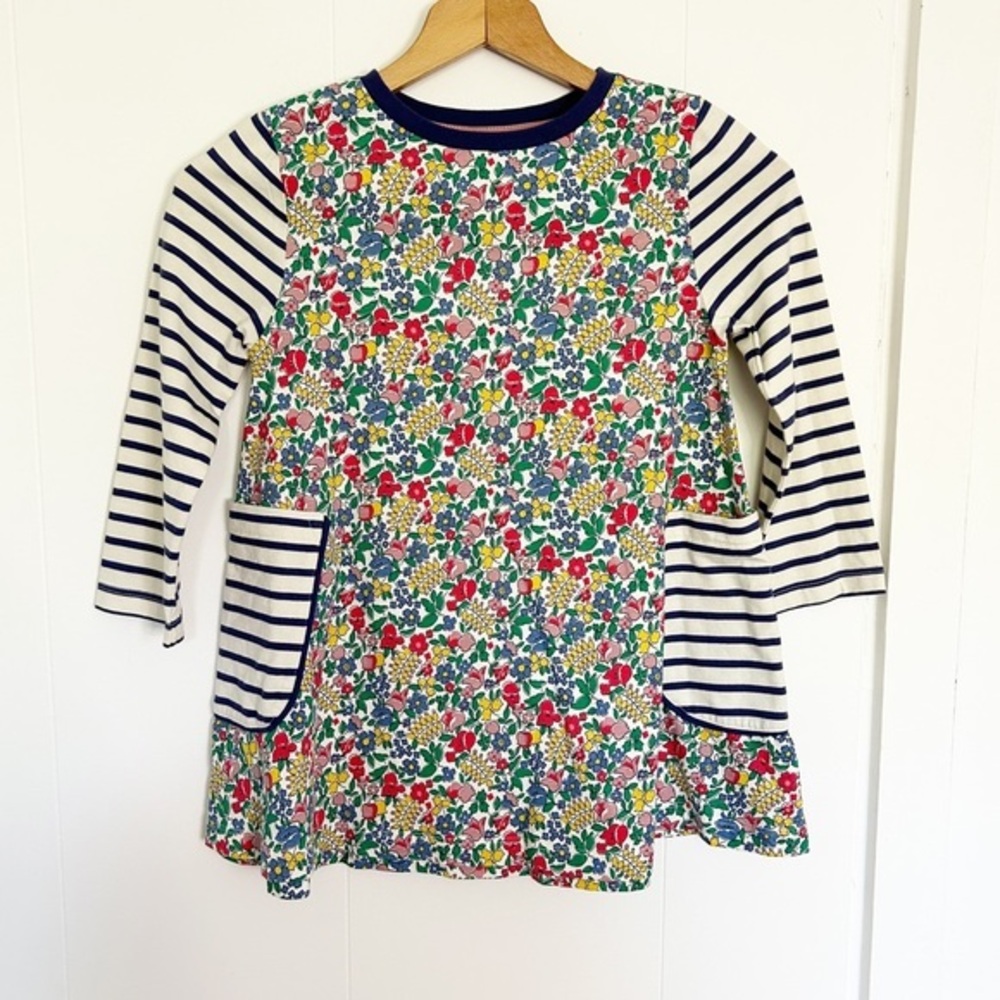Mini Boden Floral and Stripes Long Sleeve Dress withβ Pockets Size 9-10